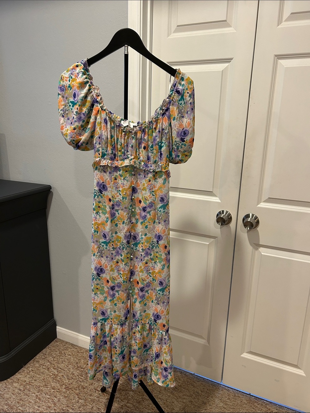 Astr Floral Midi Dress in Purple, Yellow, Teal